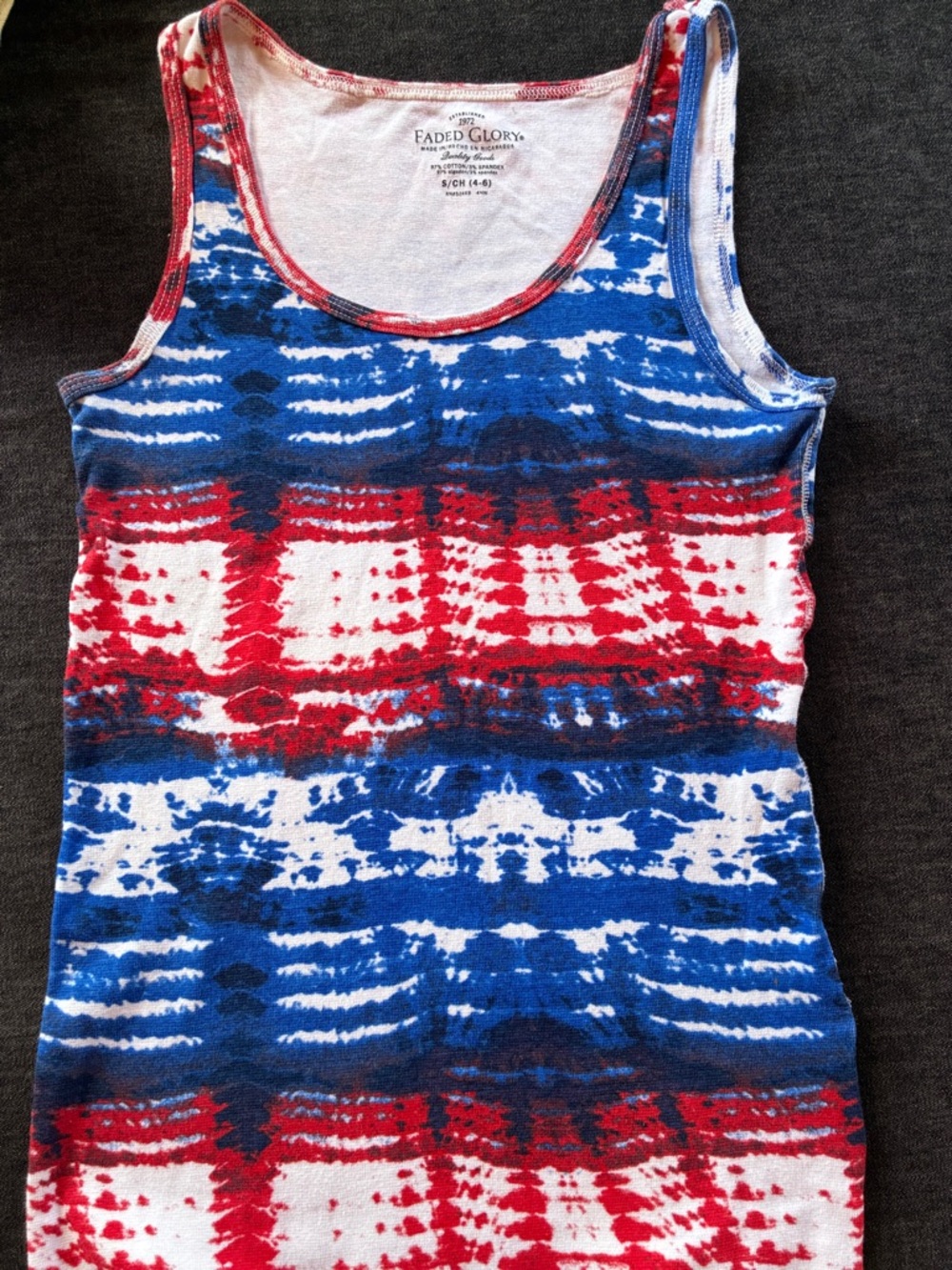 Faded Glory Red White Blue Tie-Dye Ribbed Tank